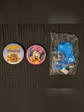 Disneyland Button & Pin Collection - Set Of 3 W/ Lanyard
